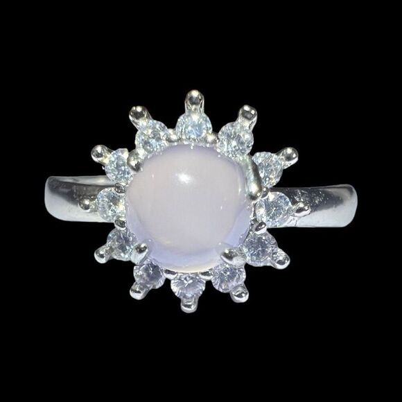 Rose Quartz Crystal Halo Cubic Zirconia Ring Adjustable Size 7.5‎ - Picture 15 of 15